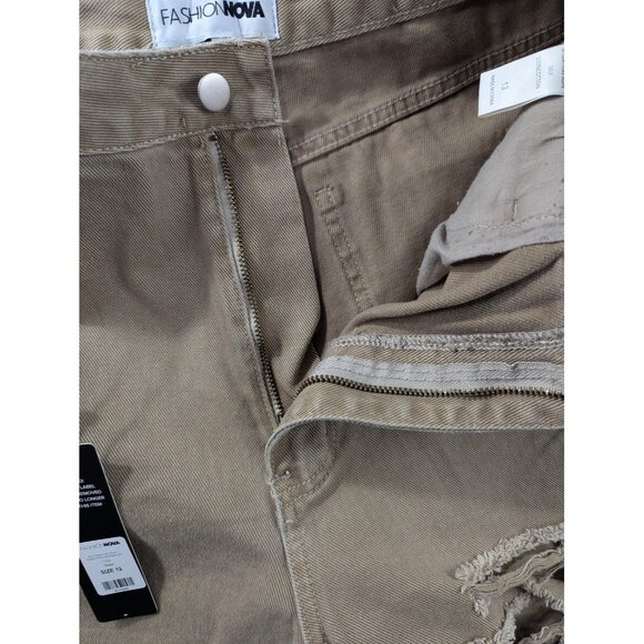Fashion Nova Jeans Womens 13 Taupe Distressed Ripped Wide Leg Cotton Style TTCB3 - Picture 12 of 16